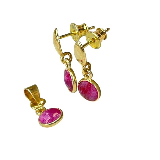 komplet biżuterii Rubinowy komplet ze złoconego srebra