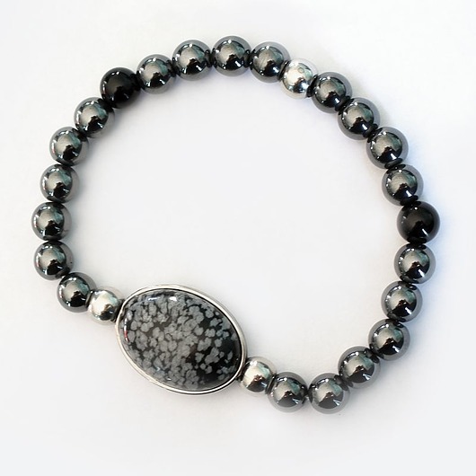 biżuteria męska Obsydian śnieżny hematyt onyks