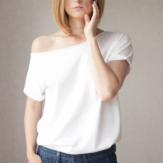 t-shirt damskie Asymetryczny Biały Oversize Bez Nadruku