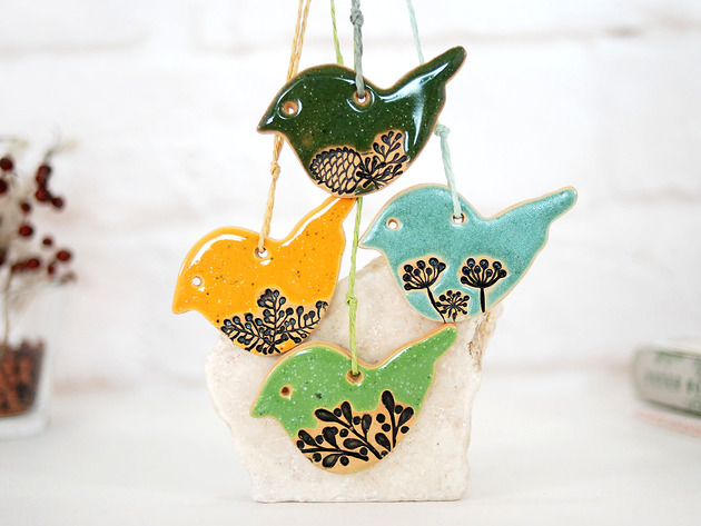 ozdoby choinkowe Ceramiczne ozdoby choinkowe - kolorowe ptaszki