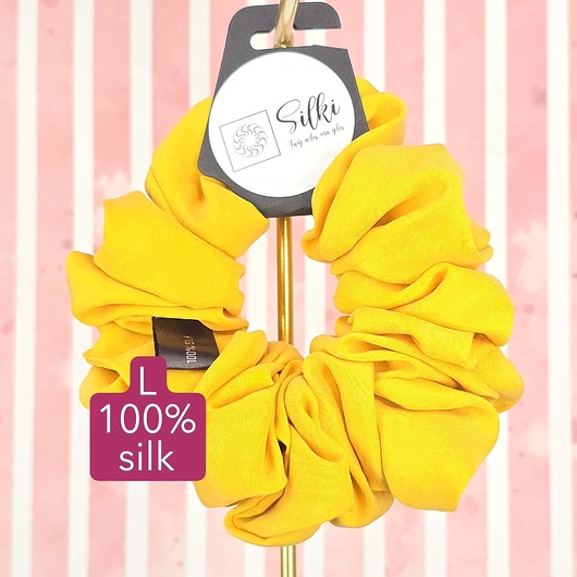 gumki do włosów L średnia gumka do włosów jedwab naturalny scrunchie żółta słoneczna