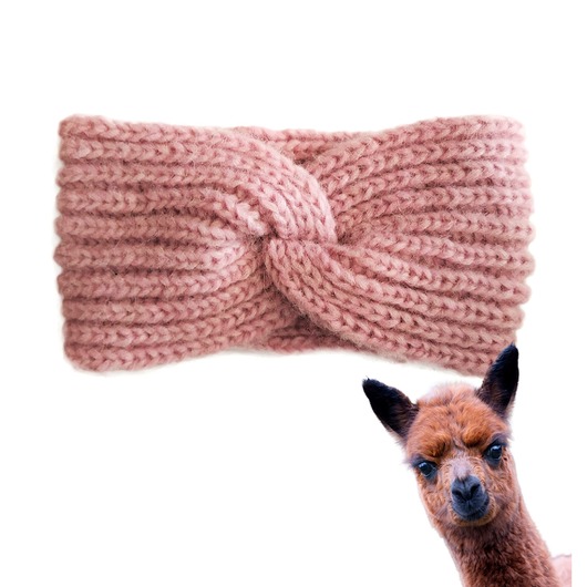 opaski do włosów Wełniana opaska handmade z alpaki i merino, miękka, ciepła, pudrowy róż