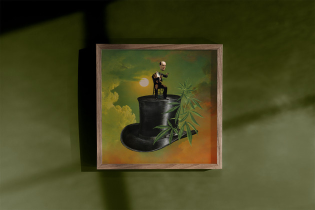 grafiki i ilustracje Grafika kolaż / plakat dekoracyjny konopie liście surrealizm cylinder boho