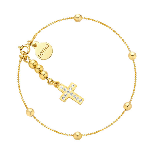 bransoletki złote Złota bransoletka z kuleczkami i krzyżykiem