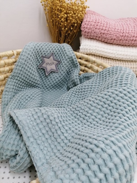 Lniany,personalizowany kocyk. Lniany wafelek. Enitka Sweet Baby Room
