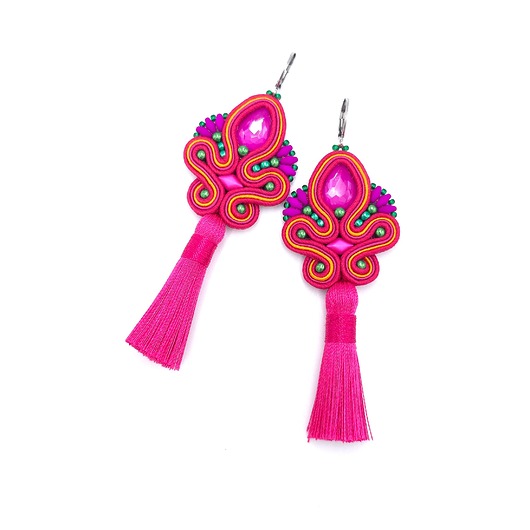 kolczyki soutache Kolczyki sutasz z chwostami fuksjowe długie kolorowe na wiosnę Cosima