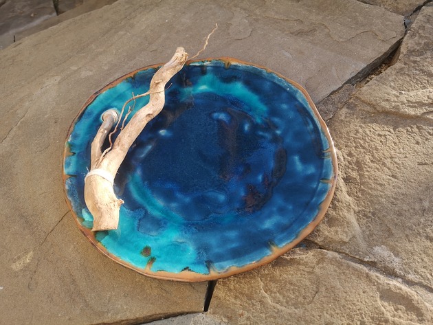 patery i talerze Duży niebieski talerz ręcznie wykonany 28 cm