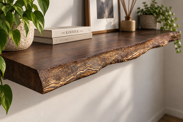 półki Półka opalana drewniana wisząca na ścianę z żywą krawędzią 40mm