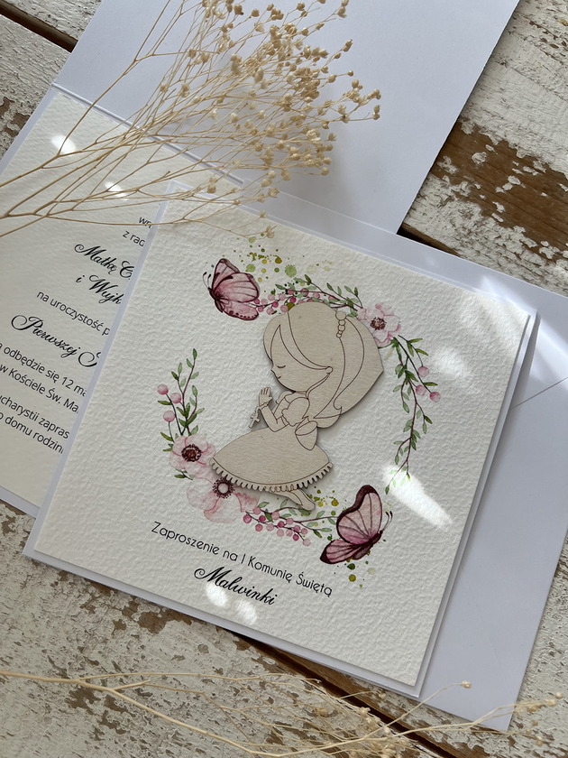 zaproszenia na komunię Najpiękniejsze zaproszenia handmade komunijne, na komunię dla dziewczynki - r