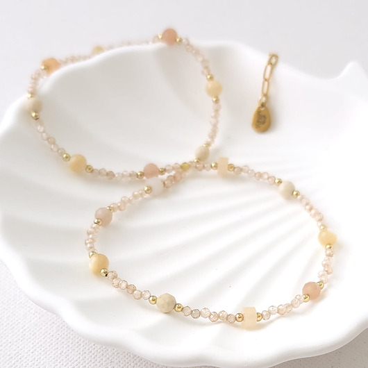 korale Naszyjnik z kamieni naturalnych: kamień słoneczny, masa perłowa