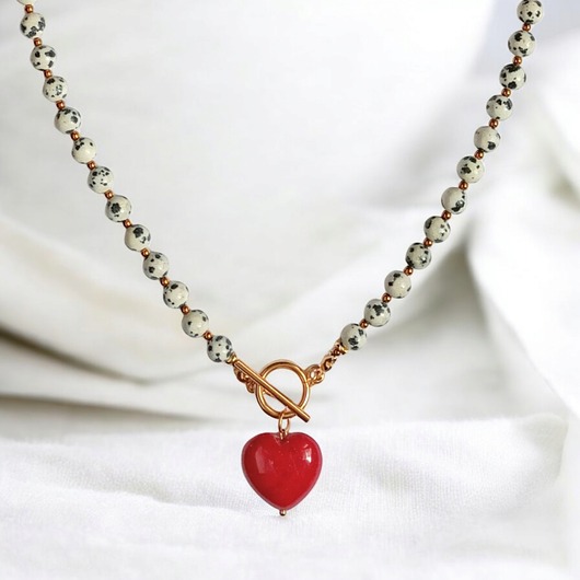 naszyjniki - inne Jaspis dalmatyński i serce : CEGLASTA CZERWIEŃ: naszyjnik