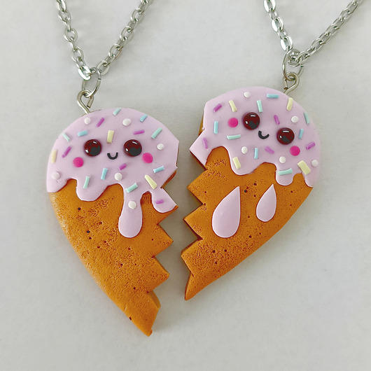 naszyjniki - inne Różowy Naszyjnik Serce Naszyjnik 2 Połówki Serca