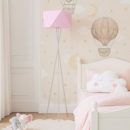 lampy do pokoju dziecka Trójnożna lampa stojąca do pokoju dziecka DAKAR z pastelowym kloszem