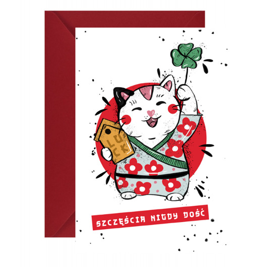 kartki okolicznościowe - wydruki Kartka nowa praca Japoński Kot Szczęścia Maneki Neko