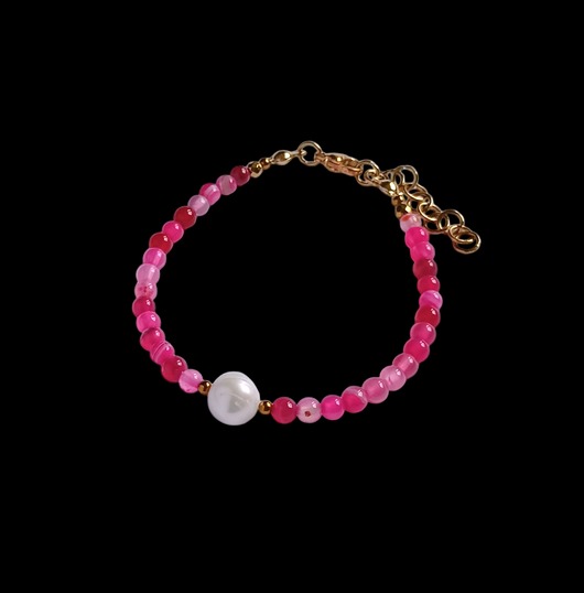 bransoletki z kamieni naturalnych Bransoletka : fuchsia & pearl collection : agat i perła