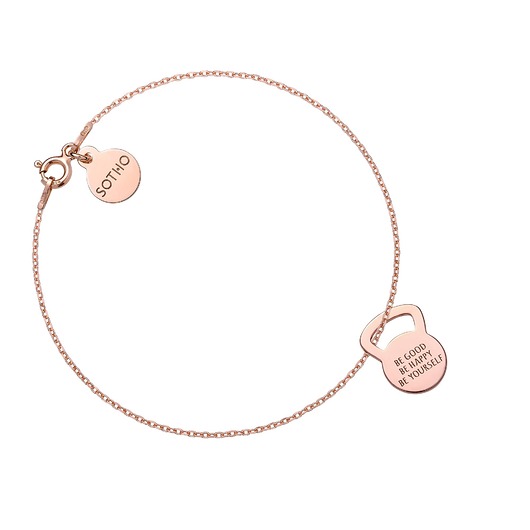 bransoletki srebrne Bransoletka z różowego złota kettlebell BE GOOD BE HAPPY BE YOURSELF