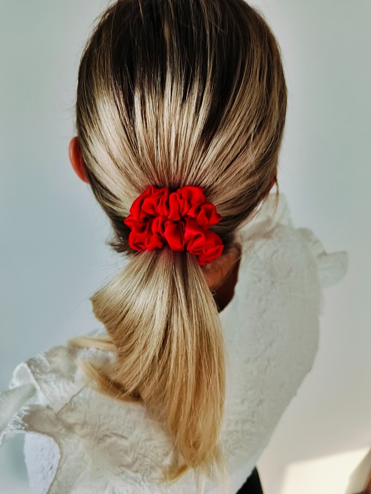 gumki do włosów Gumka jedwabna, scrunchie, frotka flame red MIDI