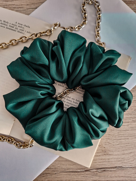 gumki do włosów Scrunchie Royal Green XL - gumka do włosów satynowa zielona