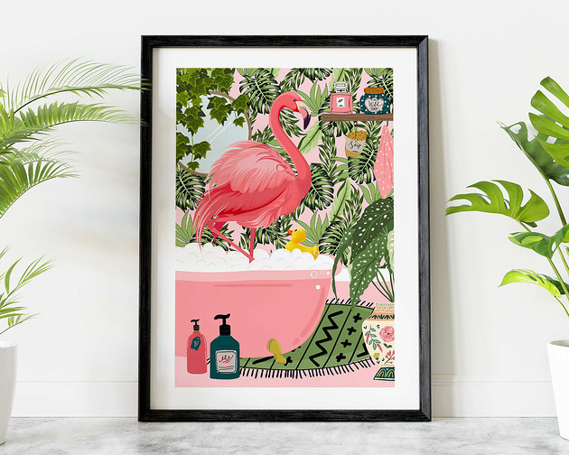 grafiki i ilustracje Flaming w tropikalnej łazience