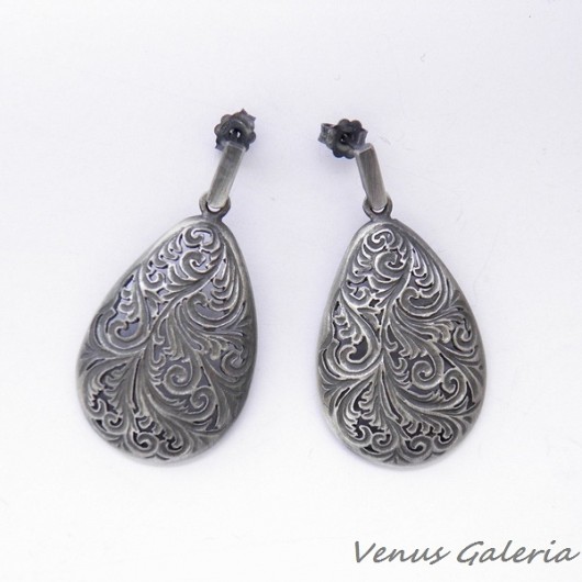 Kolczyki srebrne - Ornamentowa łezka VENUS GALERIA
