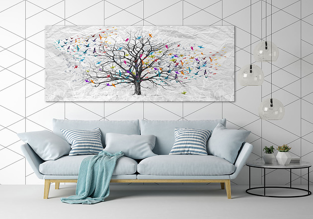 obrazy Obraz na płótnie pejzaż, origami, drzewo-150x60