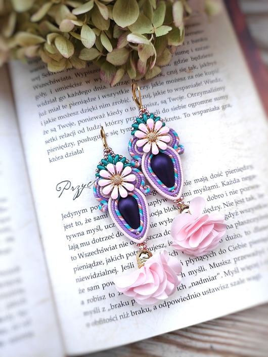 kolczyki soutache Kolczyki sutasz Wrzosowa Stokrotka