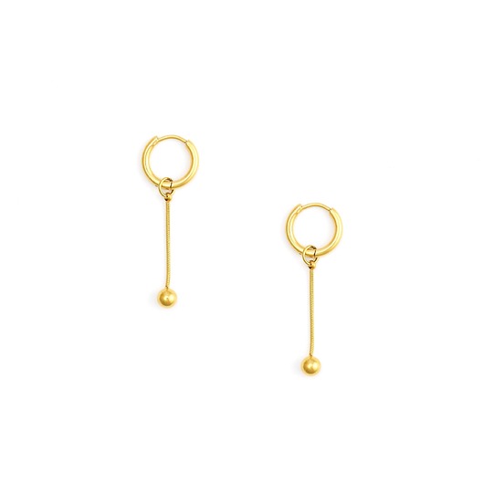 kolczyki - inne Pozłacane kolczyki koła z kulą na cieniutkiej żmijce