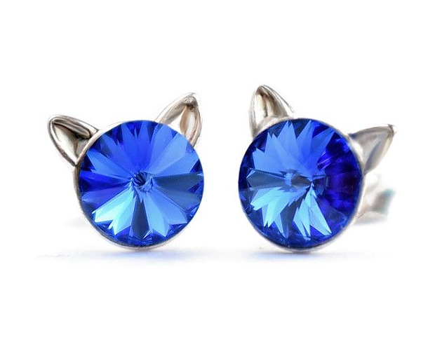 kolczyki swarovski Kolczyki - kryształy Swarovski - kotki Sapphire