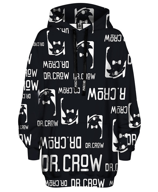 bluza z kapturem damska Bluza Oversize Tunika DR.CROW Logo Czarna