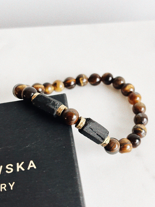 biżuteria męska Bransoletka męska Tygrysie Oko i Turmalin