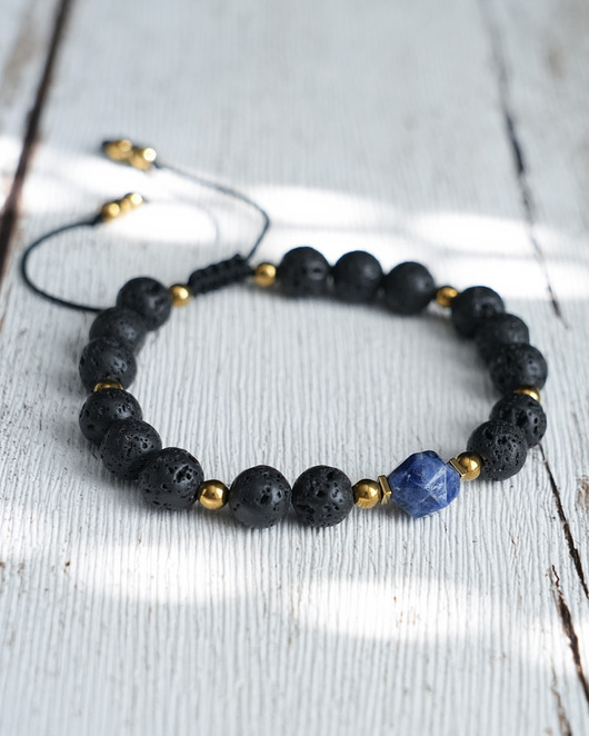 biżuteria męska Męska bransoleta z lawy z sodalitem