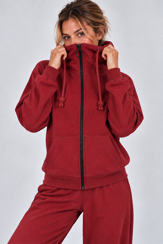 bluza z kapturem damska Bluza Na Zamek ,,SUZANA" Zgaszone Bordo