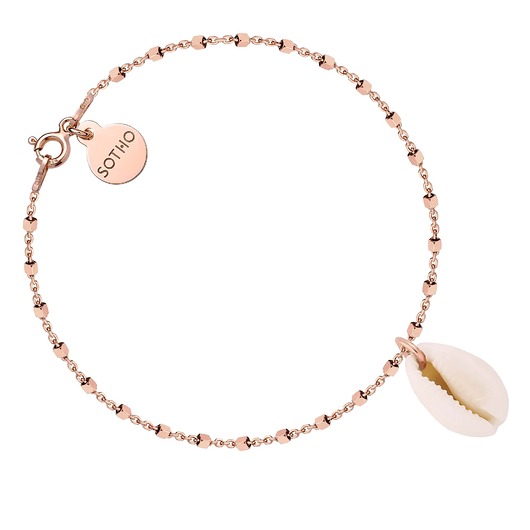 bransoletki złote Bransoletka kosteczkowa z różowego złota z muszelką