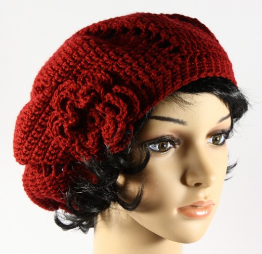 beret bordo z kwiatem RękaProduction