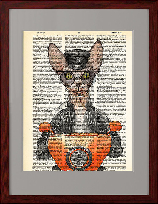 Plakat, poster, grafika, ilustracja, kot sfinks nkcraftstudio