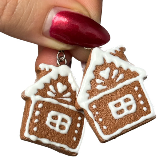 kolczyki z masy plastycznej Kolczyki DOMKI Z PIERNIKA pomysł na prezent