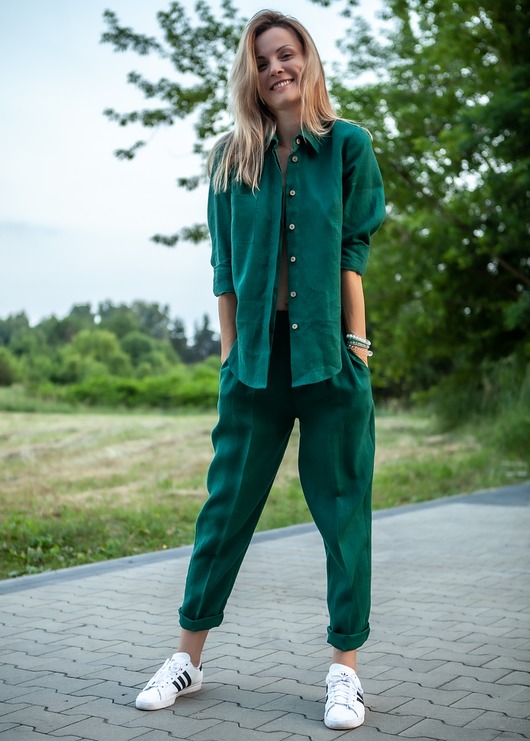koszule damskie  Koszula Lniana butelkowa zieleń