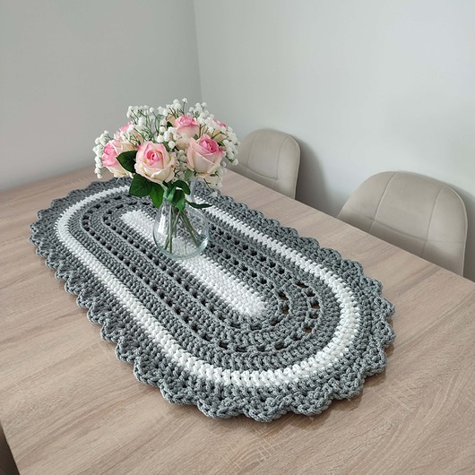 obrusy i serwetki Bieżnik szydełkowy owalny ze sznurka bawełnianego 50cmx100cm
