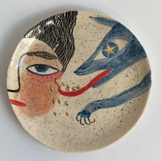Ozdoby na ścianę Ceramiczny talerz dekoracyjny z wilkiem