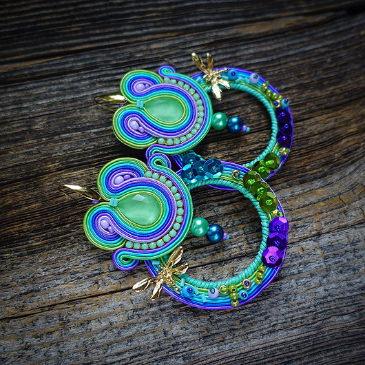 kolczyki soutache Kolorowe kolczyki sutasz z ważkami