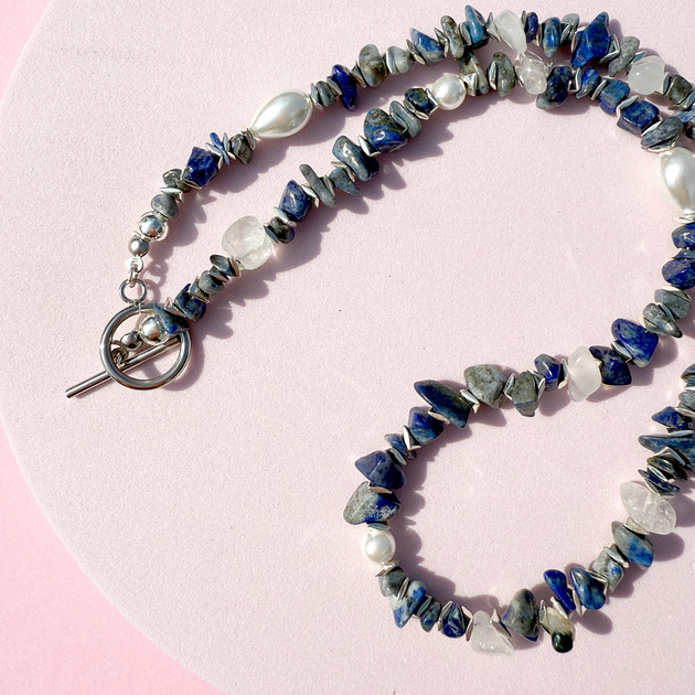 srebrne naszyjniki Naszyjnik z kamieni naturalnych: lapis lazuli, hematyt, perły