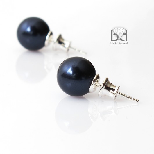 Sztyfty - duże perły kryształ Swarovski  (10 mm) Black Diamond