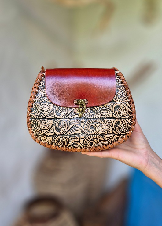 torby na ramię Torebka skórzana Rala kwiaty ręcznie robiona