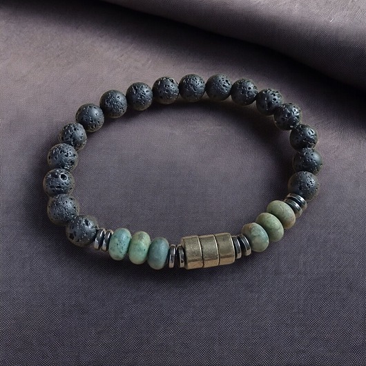 biżuteria męska Turkus, piryt, lawa : męska bransoletka