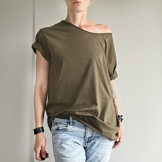 t-shirt damskie Mech Oversize Bez Nadruku