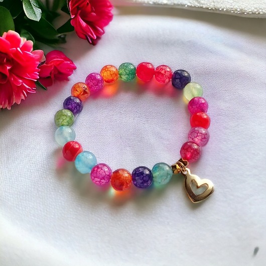 bransoletki z kamieni naturalnych OSTATNIA!  agat multicolor : serduszko : stal szlachetna