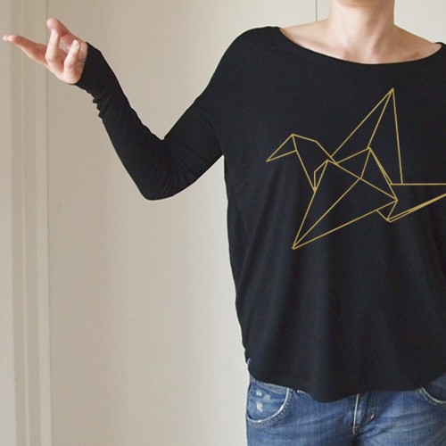 Żuraw origami gold Wąski rękaw Czarna ONE MUG A DAY