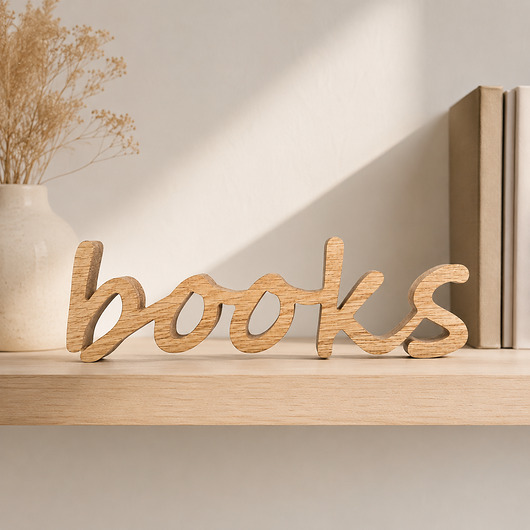 napisy dekoracyjne i tabliczki Drewniany napis books, dębowy, z drewna
