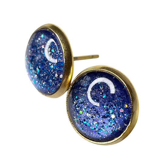 kolczyki szklane Pozłacane sztyfty z fragmentem nieba