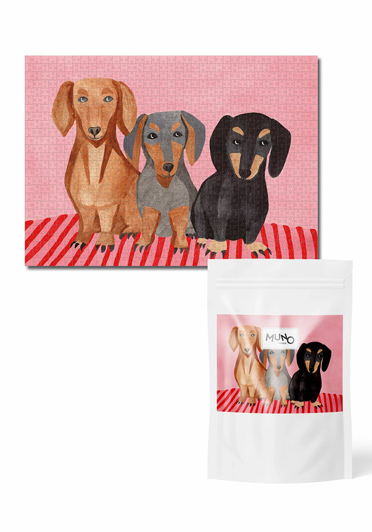 puzzle dla dzieci Puzzle 1000 "Jamniki" by Iga Kosicka w papierowym woreczku